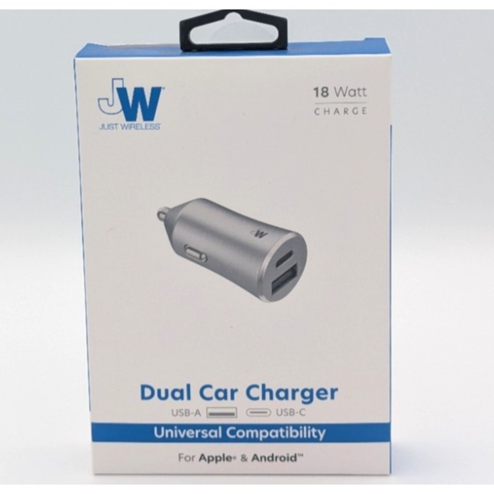 JW Just Wireless Dual Car Charger USB-A & USB-C 18 W Charge Silver Universal